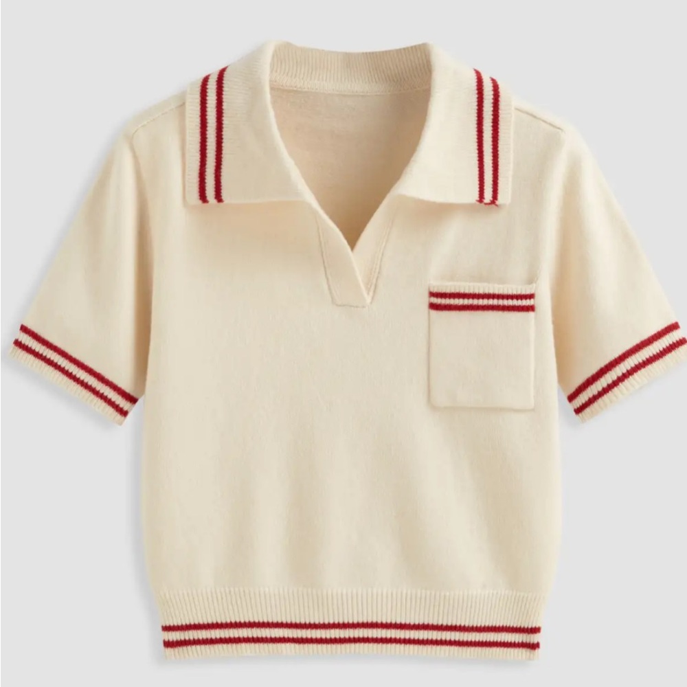 Cider KNIT COLLAR STRIPE SHORT SLEEVE TOP Medium NWT